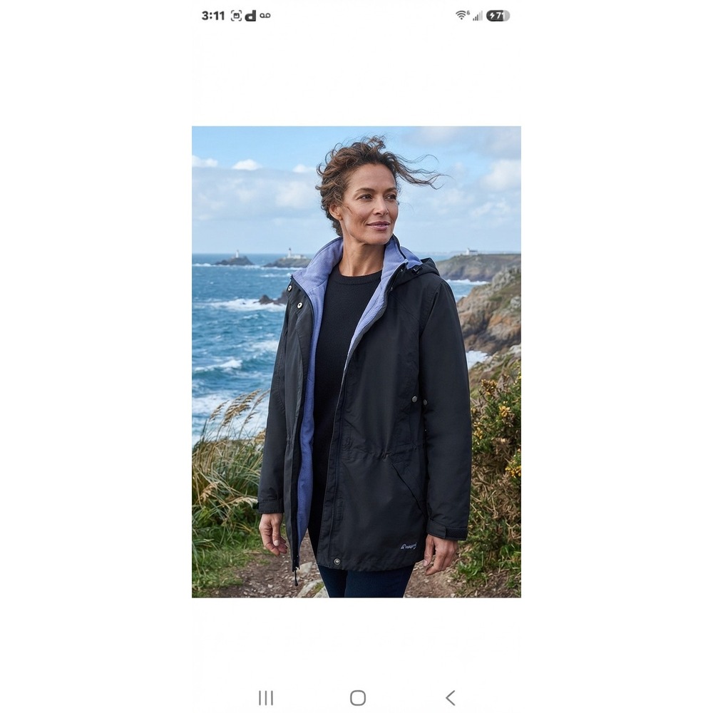 L.L. Bean 3-in-1 Squall Parka Women's Jacket L Black Fleece Lined IN Blue
